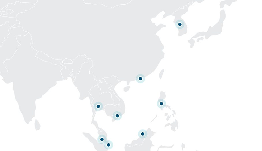 Map of Asia with pins marking Wells locations across nine markets